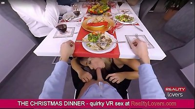 oral job under the table on Christmas in VR with marvelous blonde