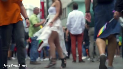 fright City - Jeny Smith walks in public in semi-transparent sundress without underpants