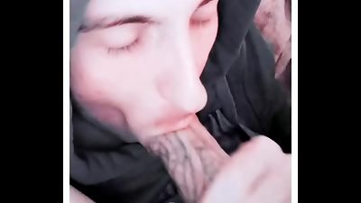 Self-sucking of a magnificent tatted cuck. finest self sucking !